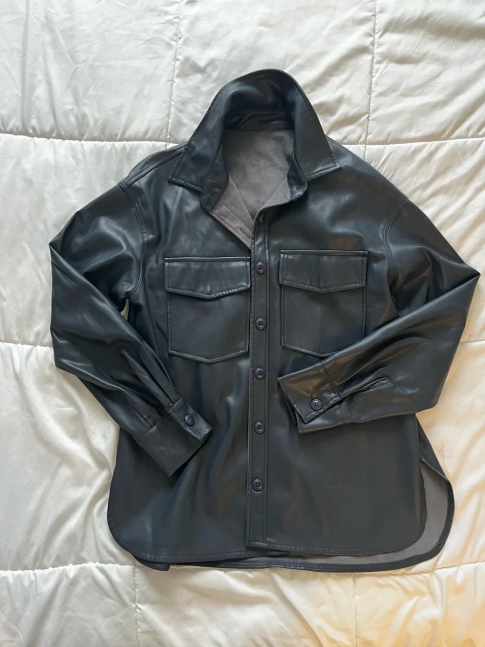 Black Faux Leather Button-Up Jacket, size small/medium - Picture 2 of 3